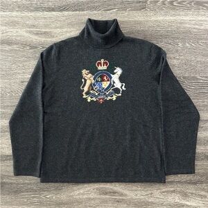 Ralph Lauren Charcoal Gray Turtleneck Sweater with a Crest Design